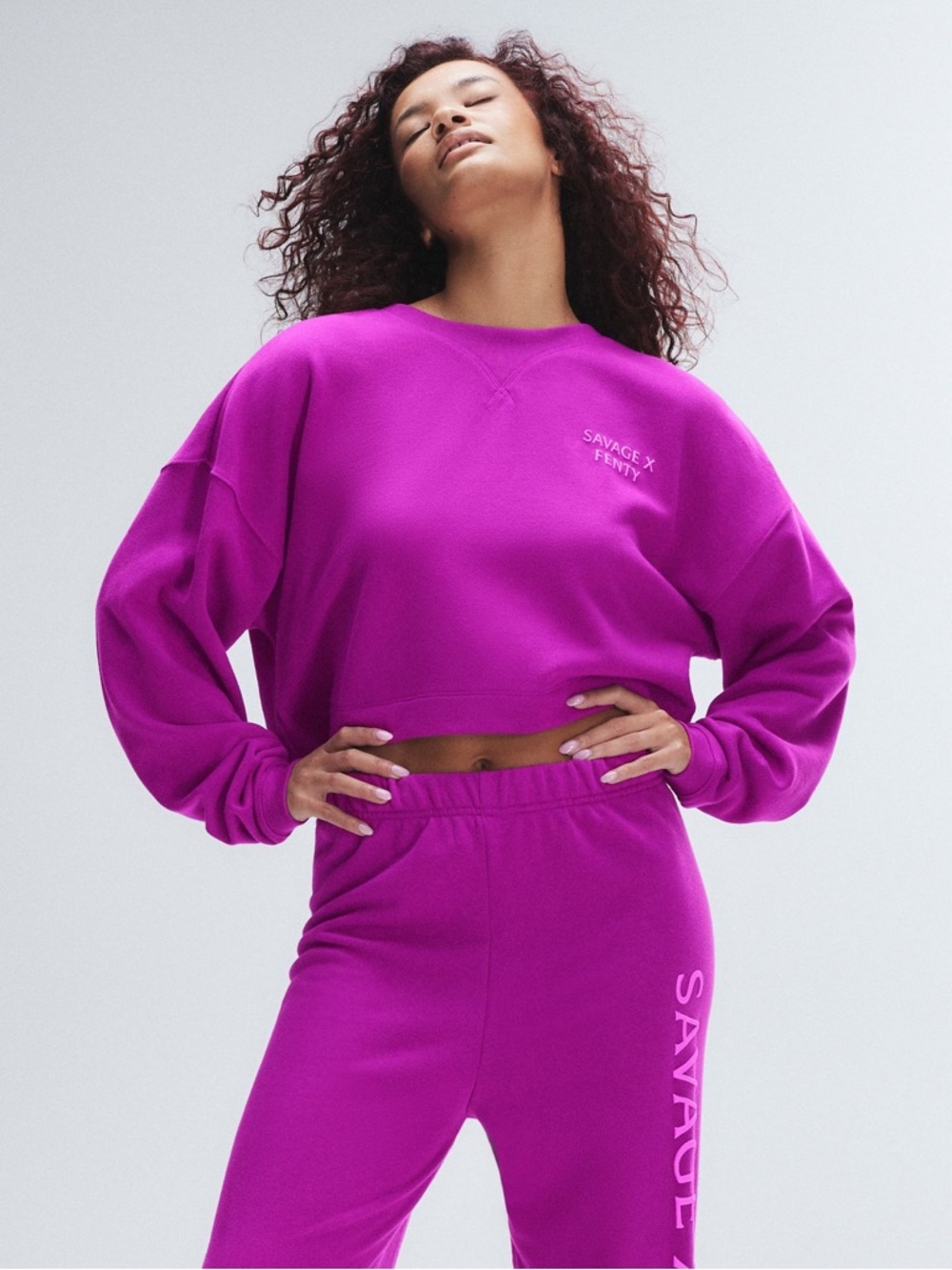 NWT SAVAGE X FENTY WEEKENDER TERRY SWEATSHIRT TRY ME PURPLE WOMEN’S MEDIUM